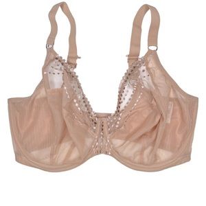Elomi Matilda Plunge Bra sz 36H (UK) / 36K (US) * Tan Dot Trim Sheer